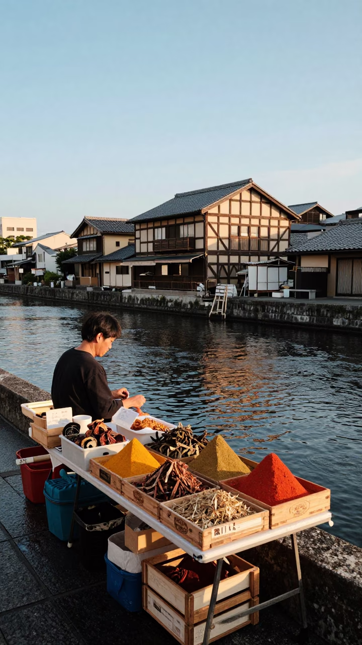 Spice Vendor Table in Fukuoka Canal in at a spice vendor's table in Fukuoka