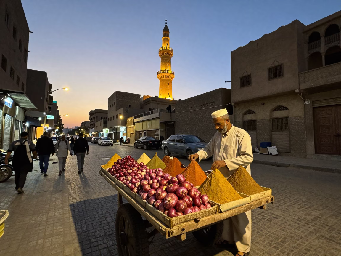 Spices At Twilight Near Historic Minaret in Cairo in in Cairo, Egypt