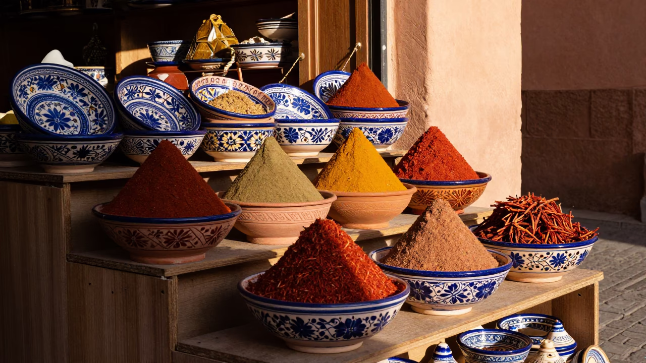 Spices in Marrakech at The Late Afternoon Light in in Marrakech, Morocco