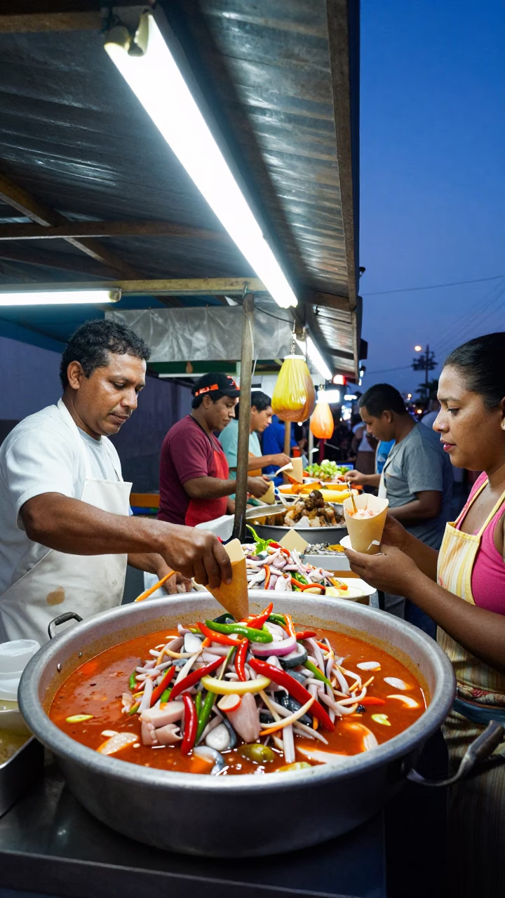 Spicy Ceviche in Lima at Blue Hour in in Lima, Peru