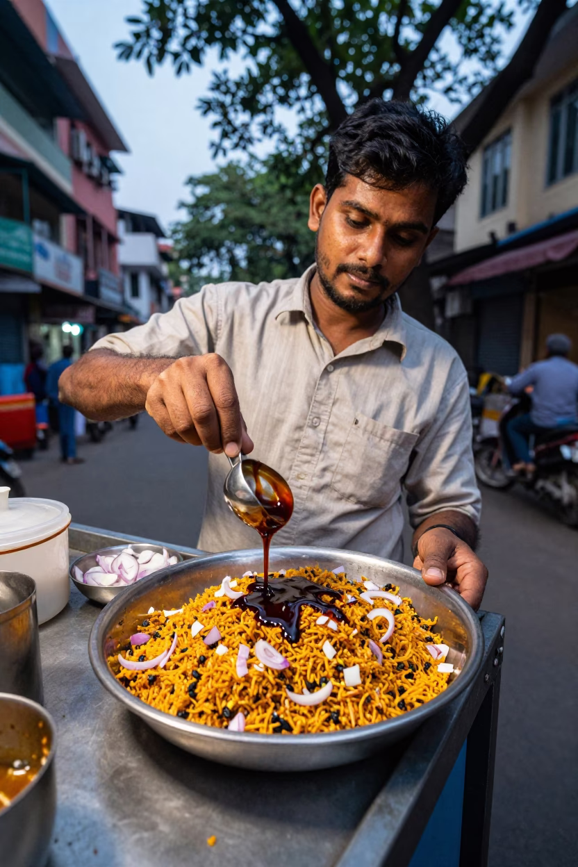 Spicy Chaat in Kolkata at Honeyed Evening Light in in Kolkata, India