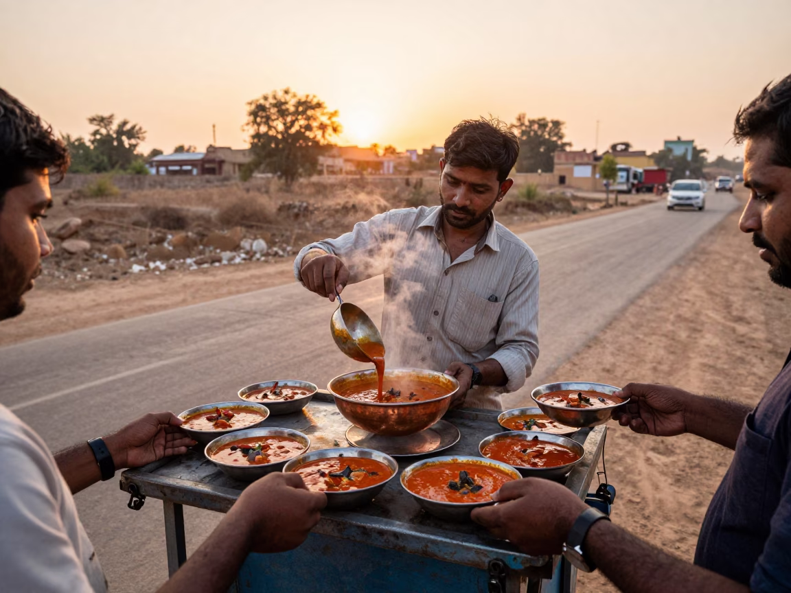 Spicy Curry in Jaipur at Sunset Light in in Jaipur, India