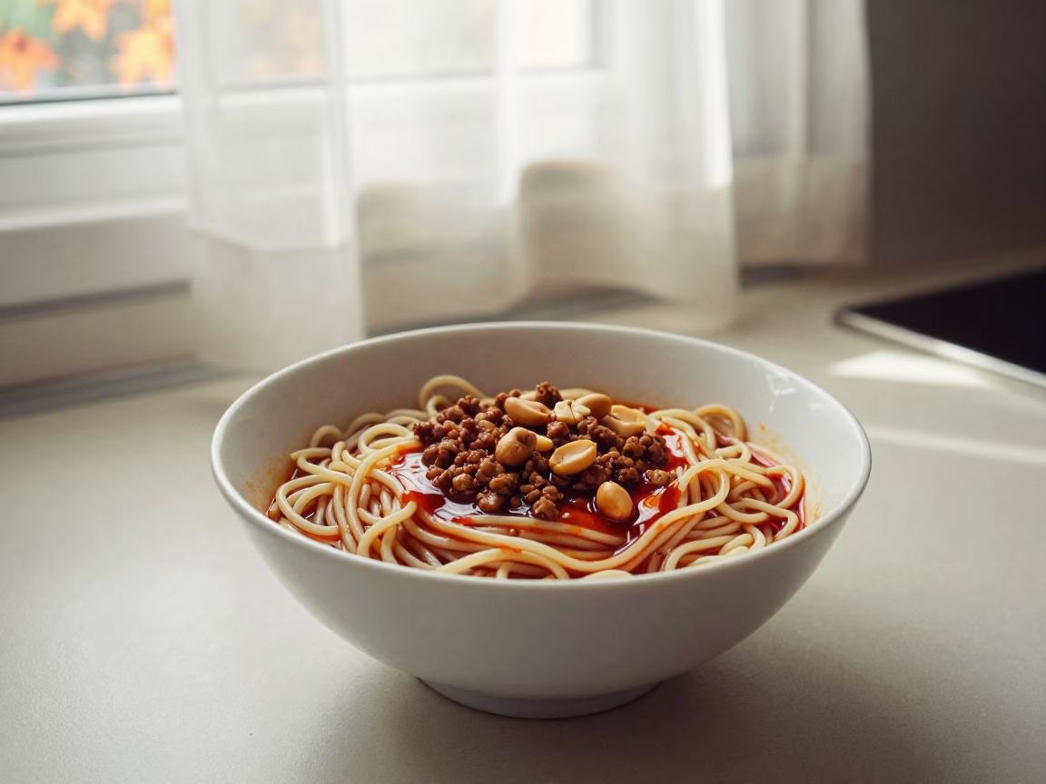 Spicy Dan Dan Noodles Chili Oil Kitchen Worktop in on a kitchen worktop in The Hague