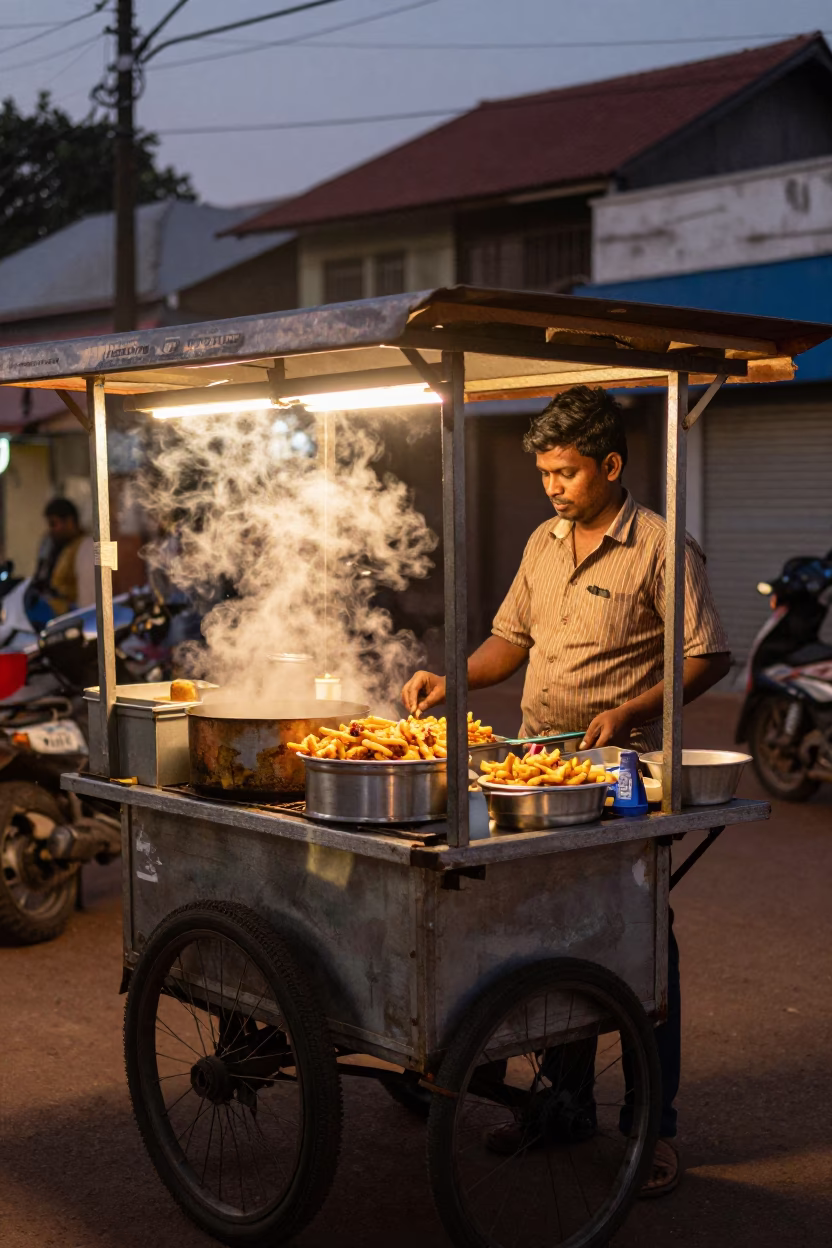 Spicy Fries in Kochi at Copper-toned Light Before Dusk in in Kochi, India