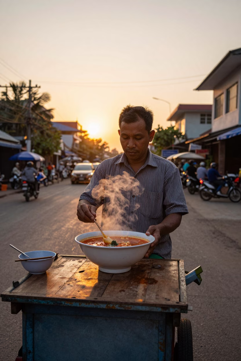 Spicy Soup in Phnom Penh at Golden Hour in in Phnom Penh, Cambodia