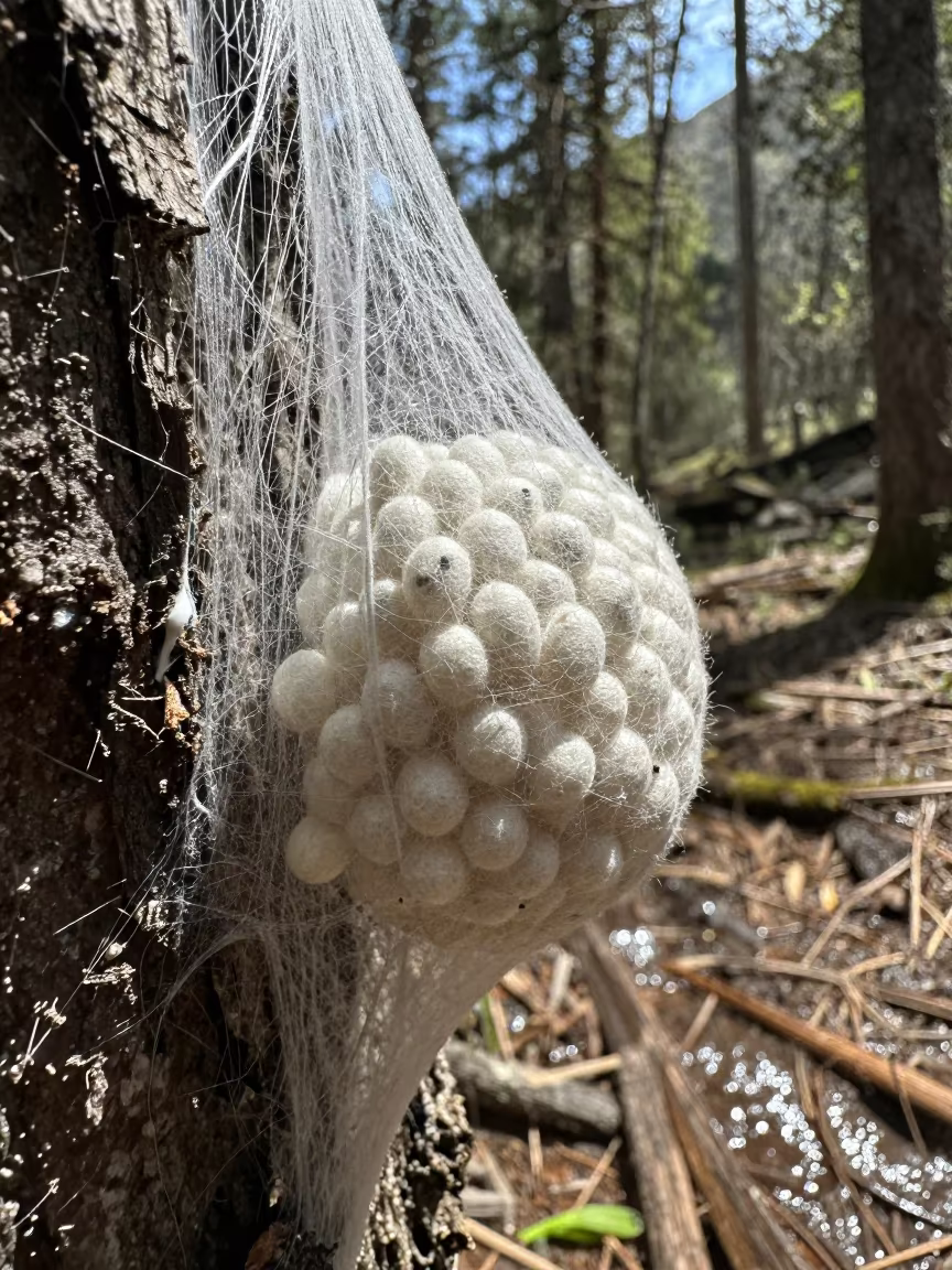 Spider Egg Sac Silk Weave Arunachal Trail in along a game trail in Arunachal Pradesh