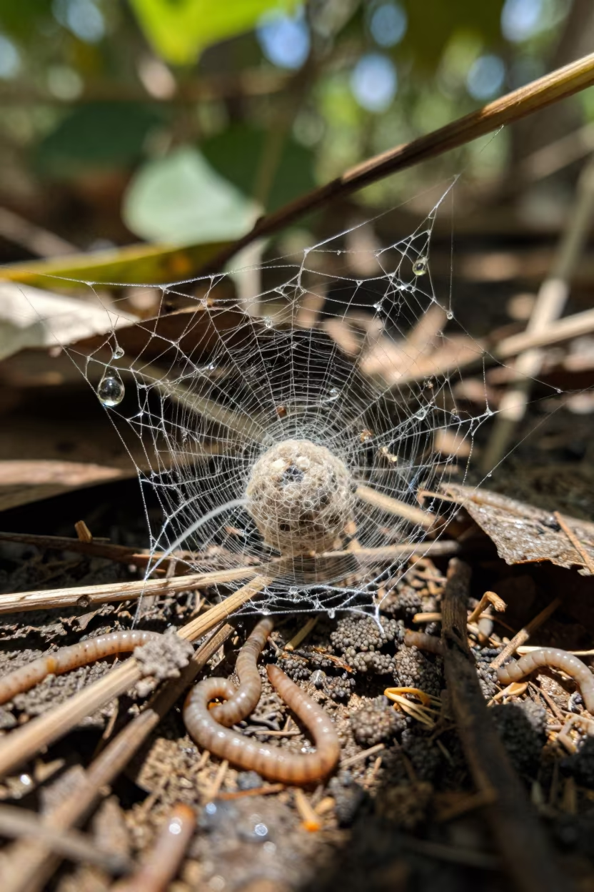 Spider Egg Sac Silk Weave in Dappled Light in near Santa Marta