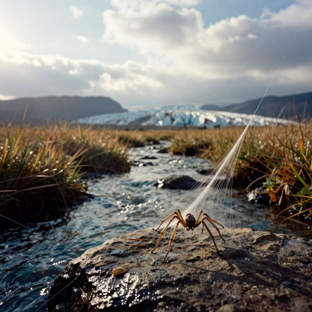 Spider Spinnerets Silk Glacial Stream Yogyakarta in above a glacial stream near Yogyakarta