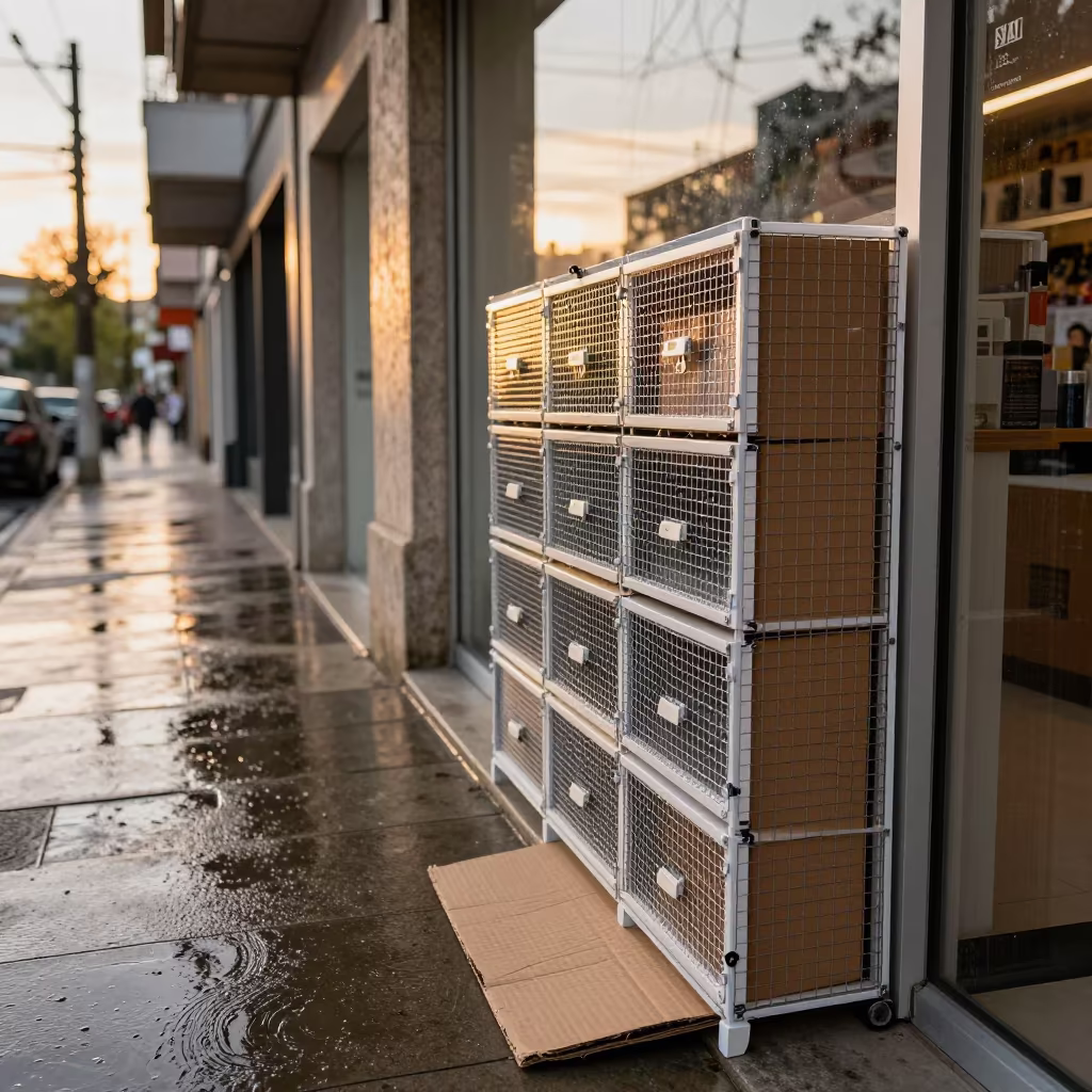 Spider Wrap Drawer Outside Porto Alegre Shop Window in outside a shop window after rain in Porto Alegre