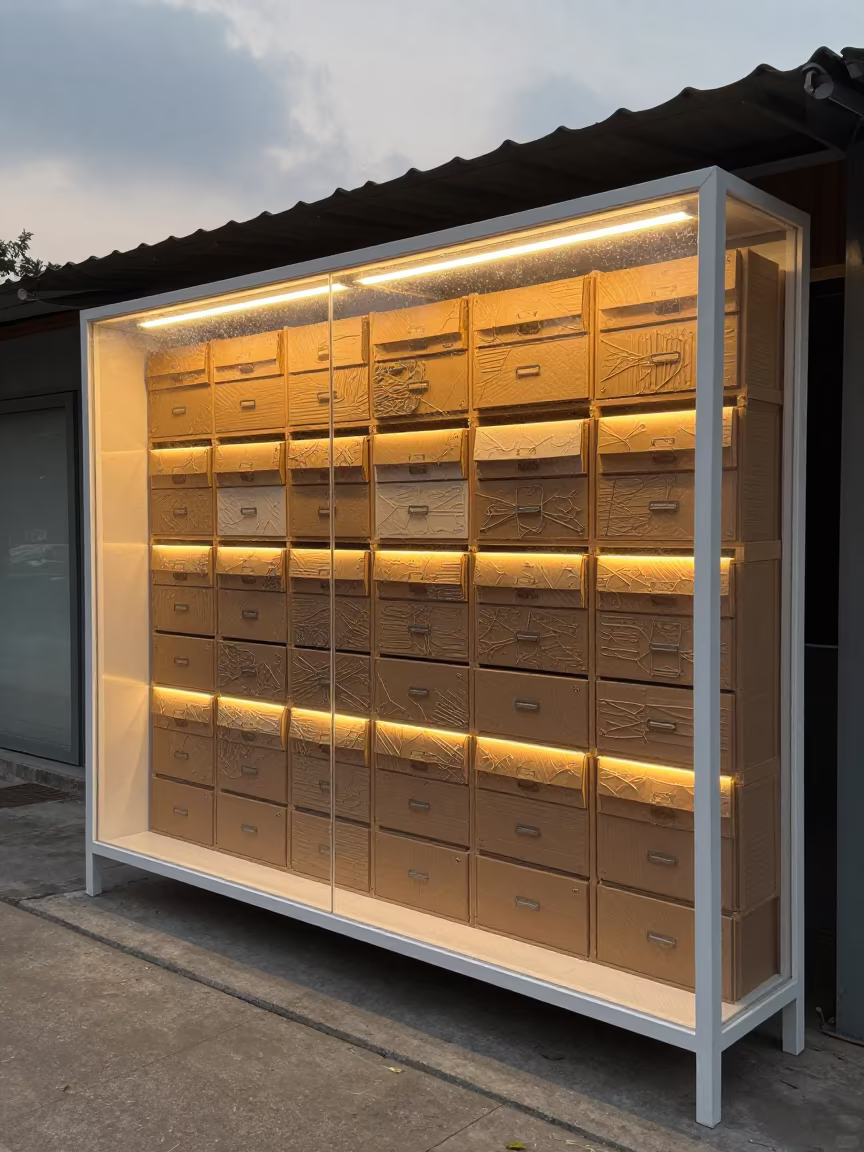 Spider Wrap Drawer Storefront Hefei Evening in outside a lit retail frontage after dark near Hefei