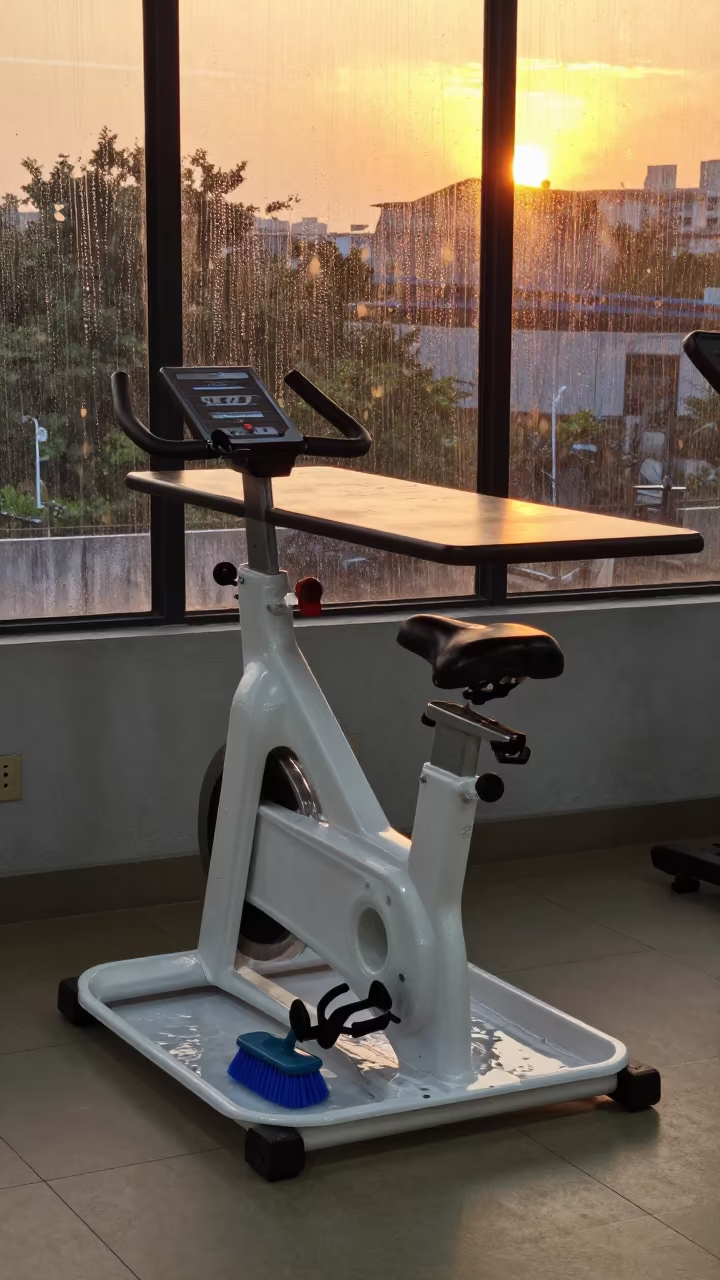 Spin Bike Pedal Washer Tray Sunset Gym Ulhasnagar in at a gym check-in desk in Ulhasnagar