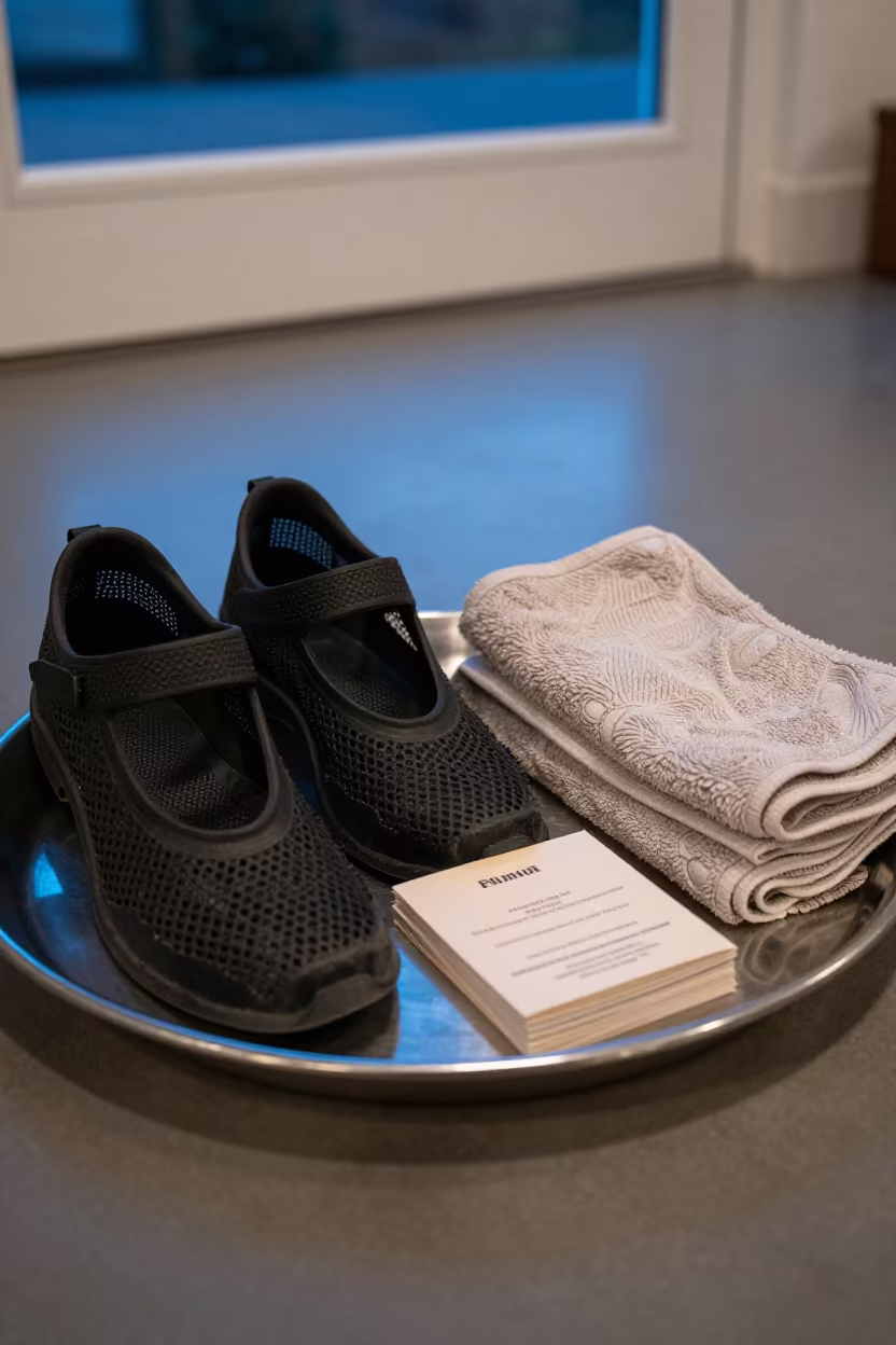 Spin Cleat Loaner Tray in Yoga Studio in inside a yoga studio before the session begins near Malakal