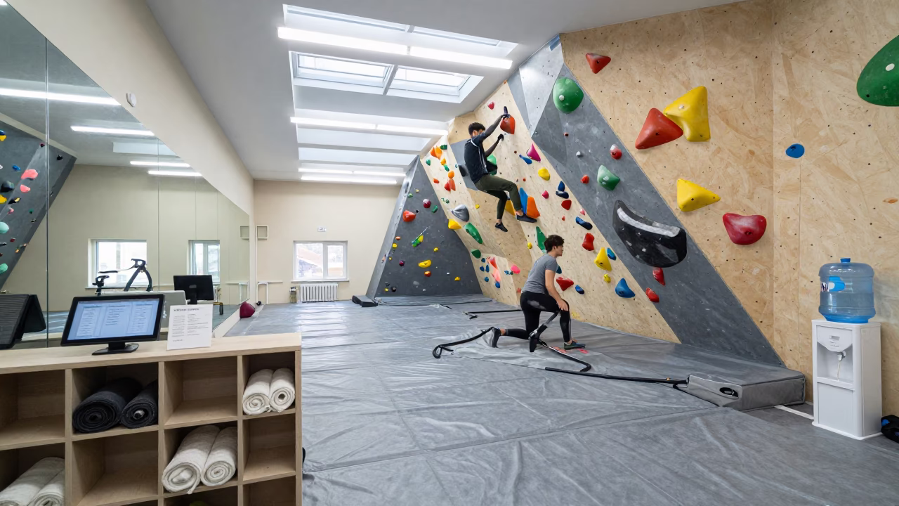 Spin Lobby Cleats Towels Ekibastuz Gym in inside a climbing gym warmup zone in Ekibastuz