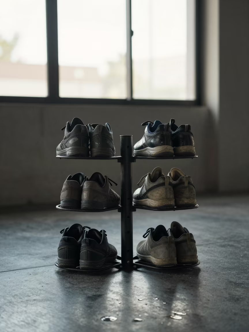 Spin Shoe Drying Rack Morning Light Chiclayo in inside a climbing gym warmup zone in Chiclayo
