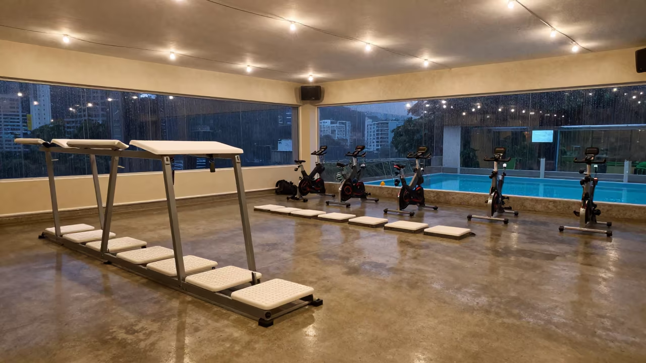 Spin Studio Cancellation Slip Rack Rio Lights in inside a spin studio under class lights in Rio de Janeiro