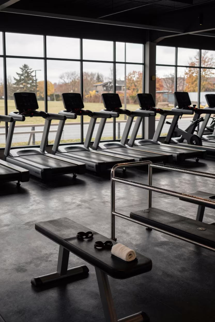 Spin Studio Cardio Floor with Heart Rate Straps in inside a spin studio under class lights near Angers