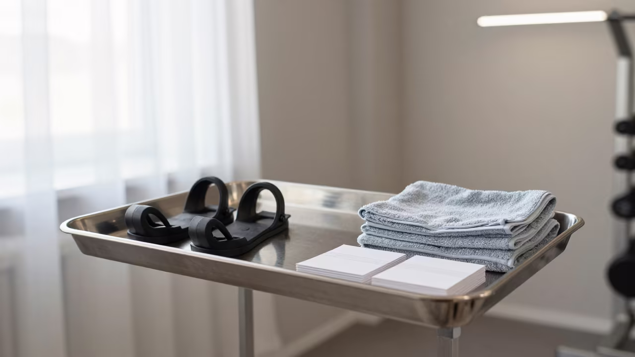 Spin Studio Loaner Tray Midmorning Light in inside a spin studio under class lights in Sloviansk