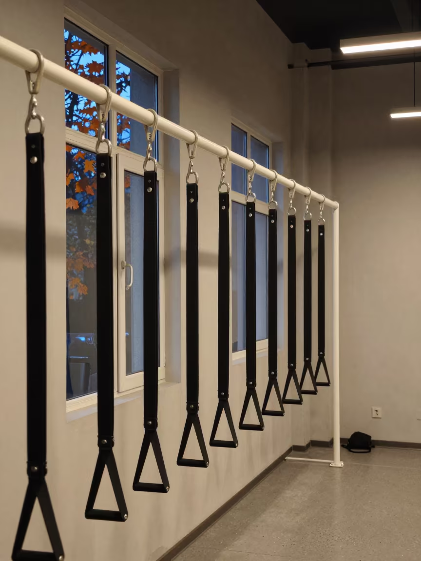 Spin Studio Sled Harness Hook Rail in inside a spin studio under class lights in Sharjah