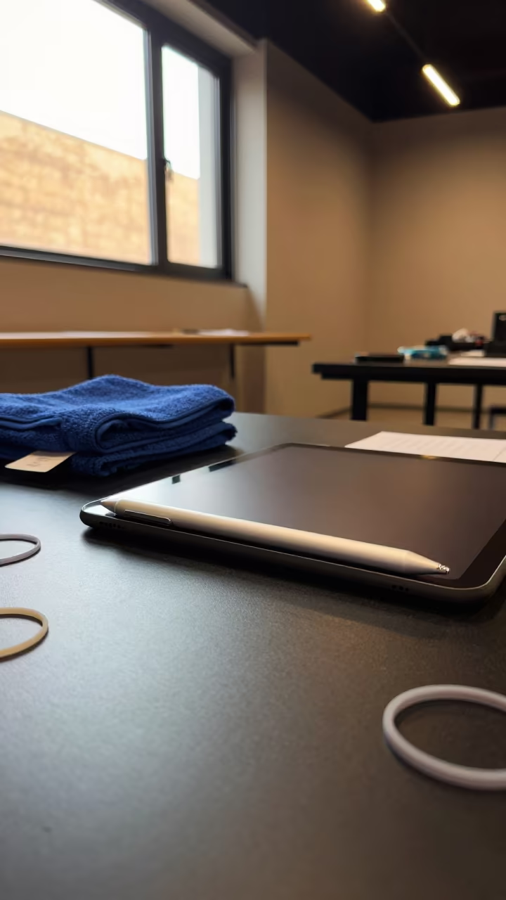 Spin Studio Tablet Dock with Silicone and Towels in inside a spin studio under class lights near Hong Kong
