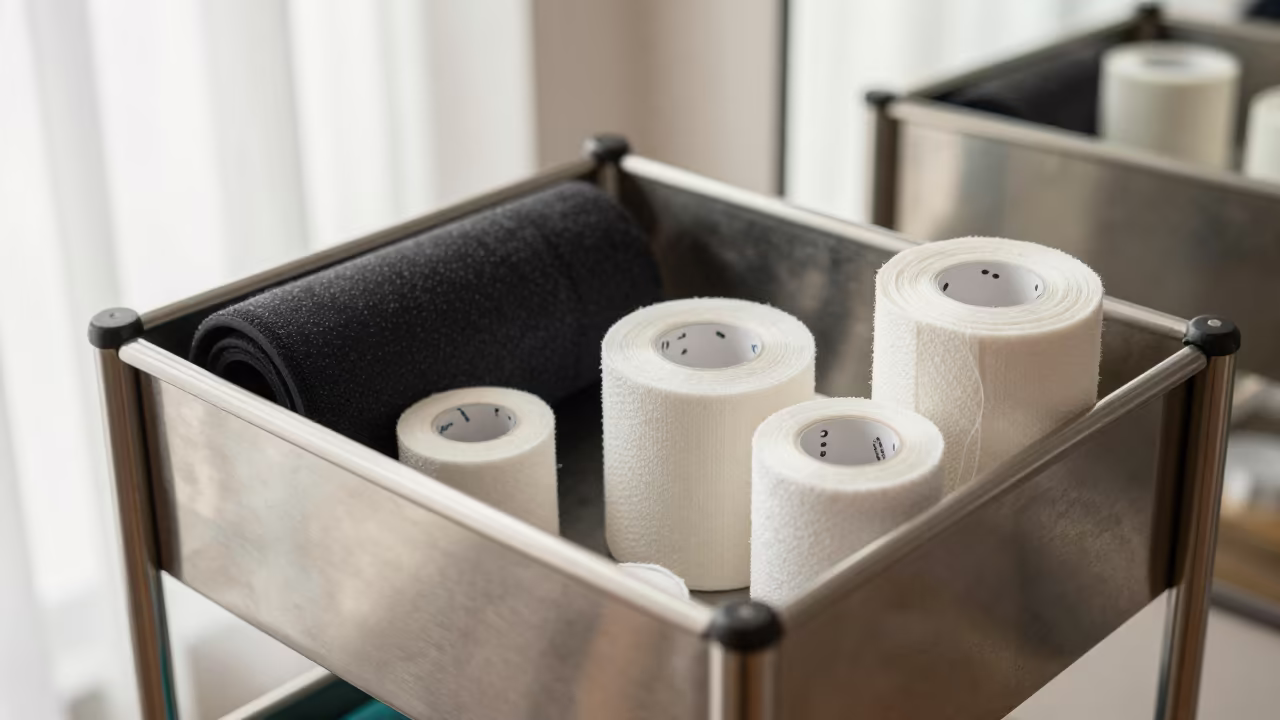 Spin Studio Taping Caddy Before Session in inside a spin studio under class lights in Abiko