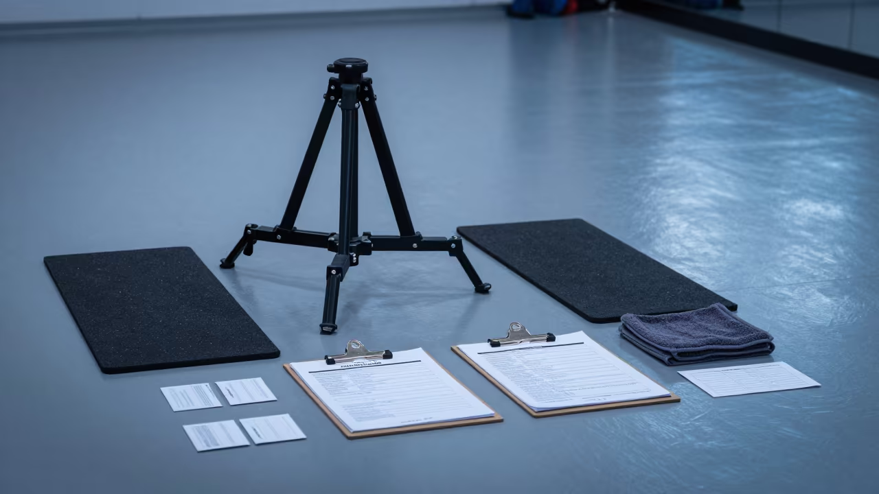 Spin Studio Timing Gate Tripod Case Kumasi in inside a spin studio under class lights in Kumasi