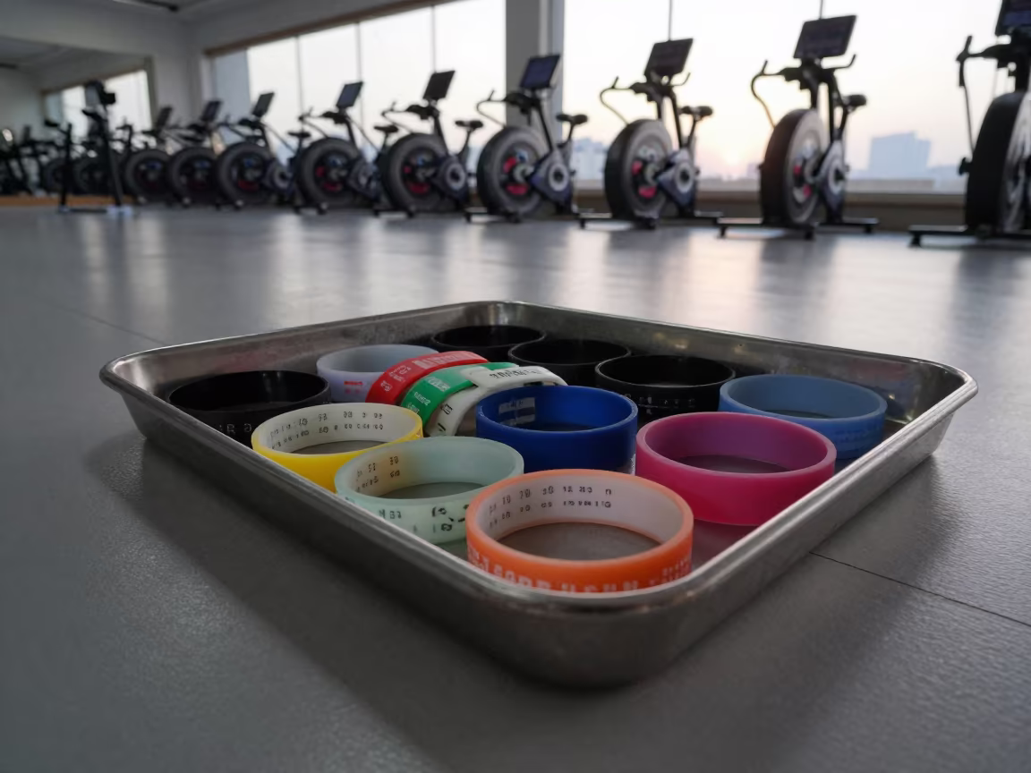 Spin Studio Wristband Tray at Nautical Dawn in inside a spin studio under class lights near Amman