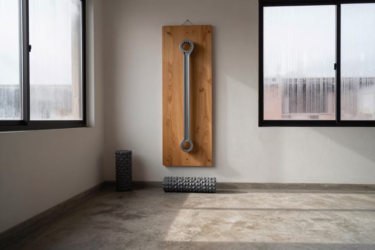 Spin Wrench Board in Winter Recovery Lounge Hermosillo in inside a recovery lounge beside foam rollers near Hermosillo