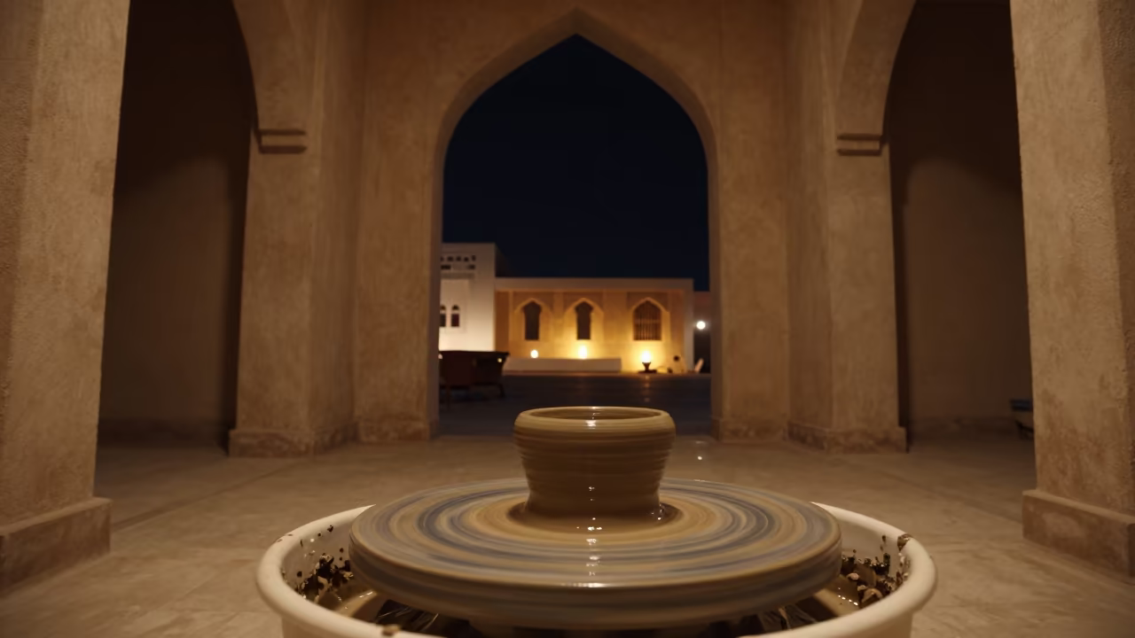 Spinning Clay Blur in Abu Dhabi Atrium in inside a vaulted atrium in Abu Dhabi