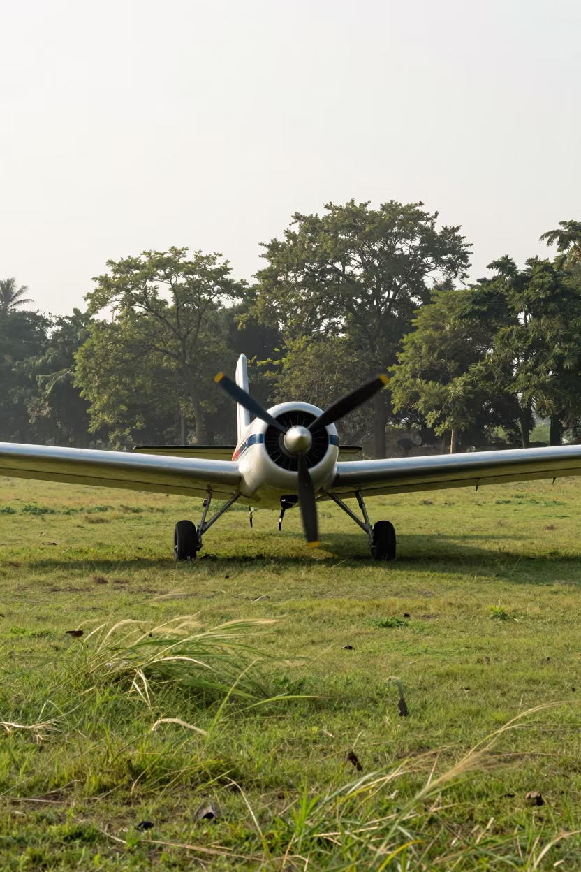 Spinning Propeller on Grass Airstrip Near Agra in near Agra