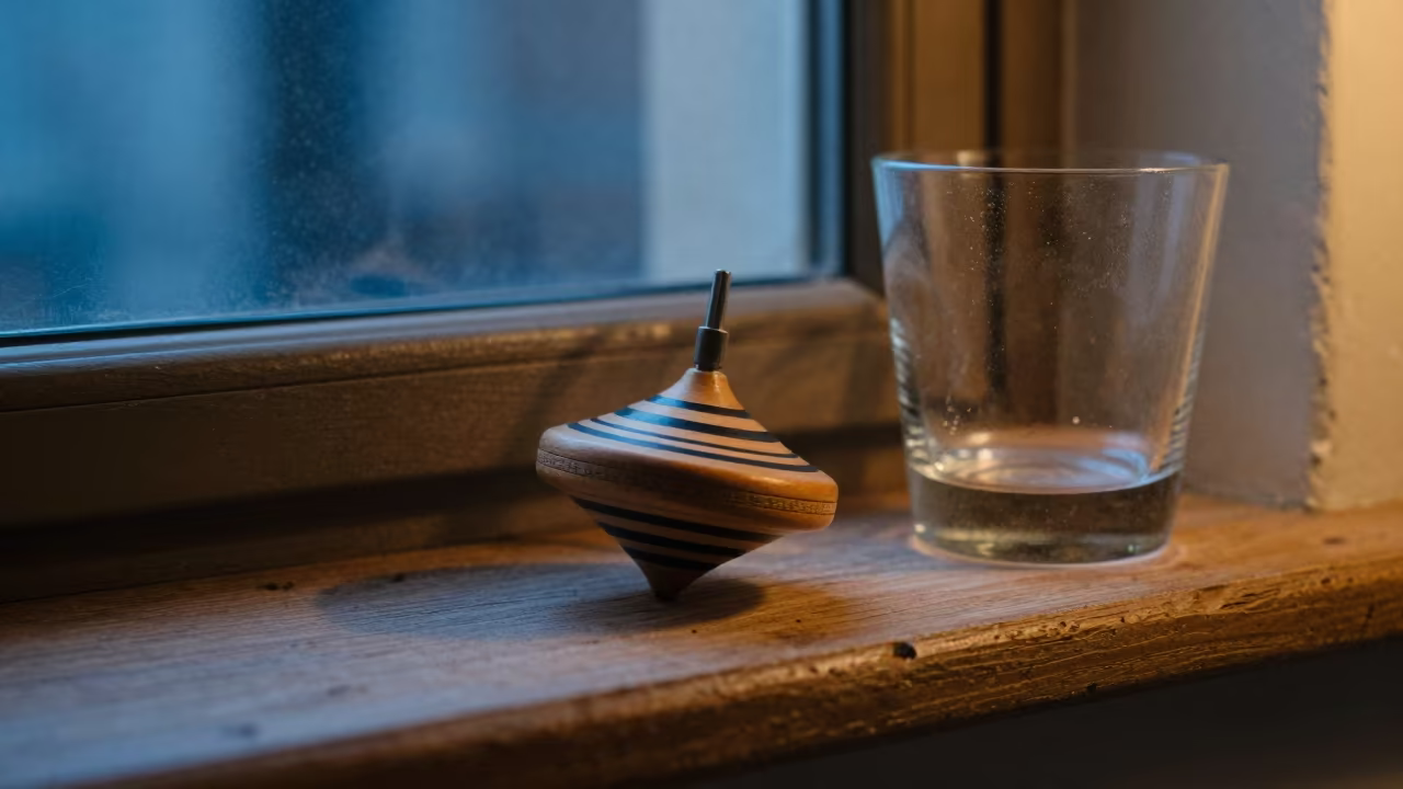 Spinning Top on Parlor Table Under Lamp in on a painted display ledge near Florence