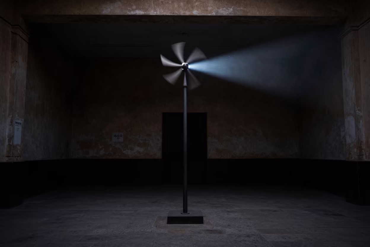 Spinning Weathervane Blur in Dakhla Terminal in inside a restored train terminal in Dakhla