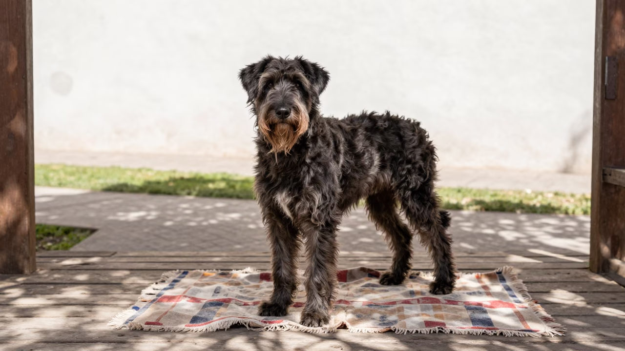 Spinone Italiano on Shaded Porch in Tacna in along a quiet park path with soft open shade and a clean background near Tacna