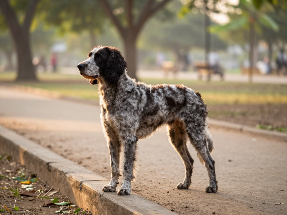 Spinone Italiano Portrait on Naypyidaw Path in along a quiet park path with soft open shade and a clean background in Naypyidaw