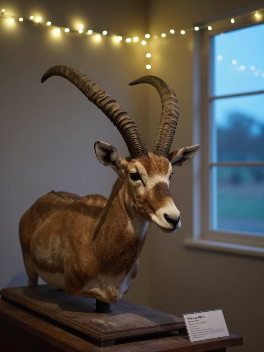 Spiral Horned Addax on Museum Plinth Gagnoa in on a museum plinth in Gagnoa