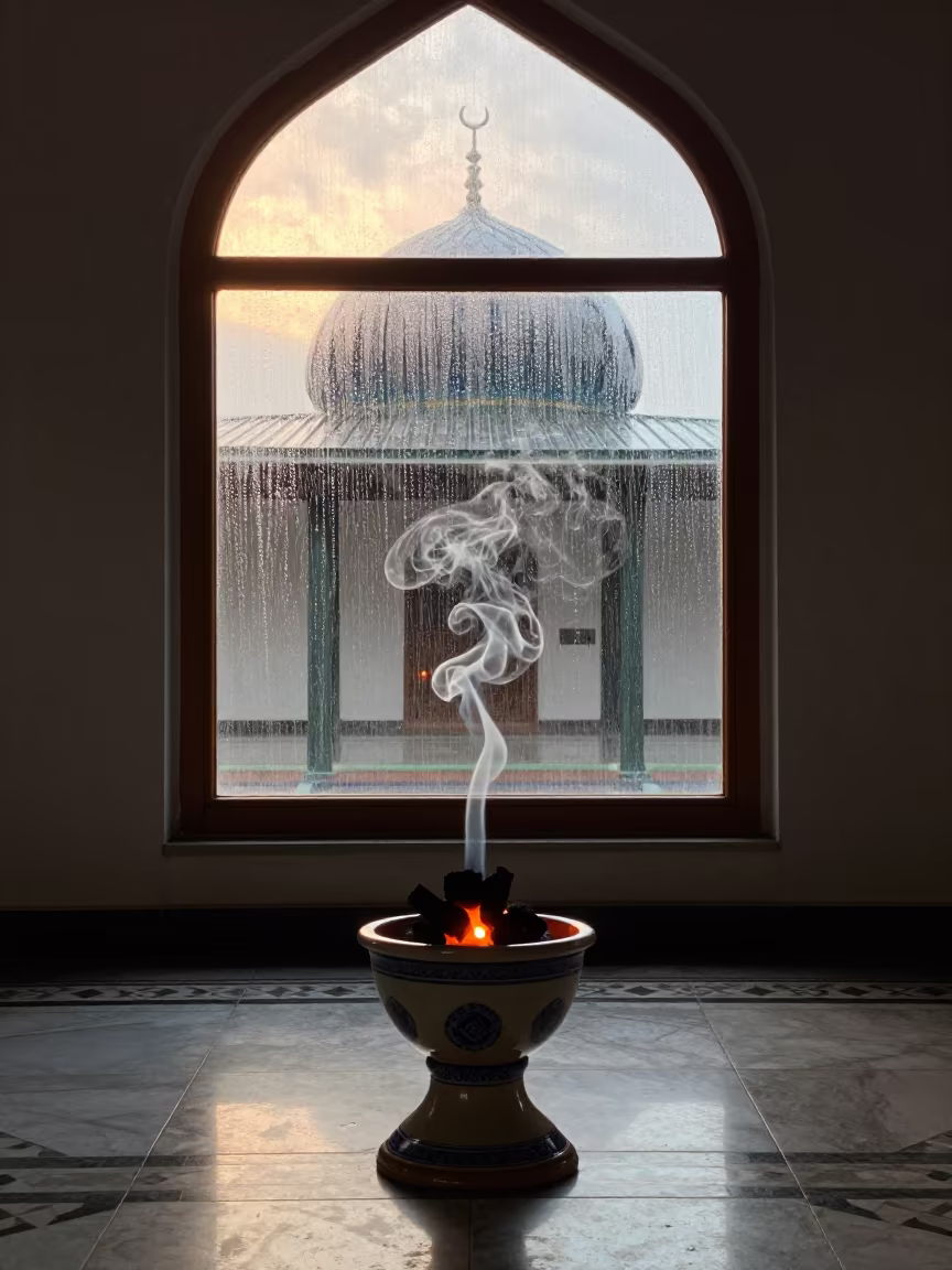 Spiral Smoke Incense Holder Mosque Abuja in in a mosque prayer hall in Abuja