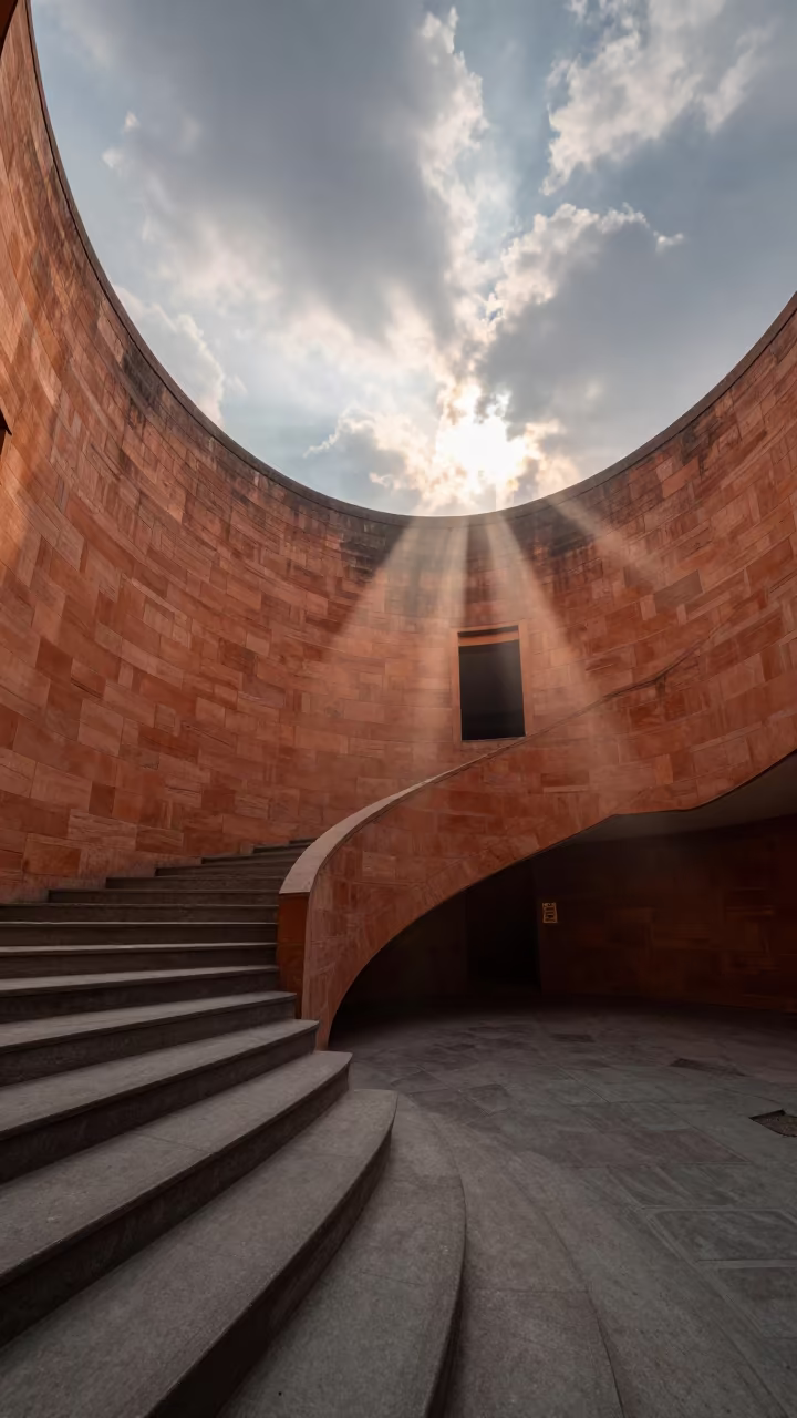 Spiraling Atrium Dawn Rays Old Dhaka in inside a vaulted atrium near Old Dhaka, Dhaka