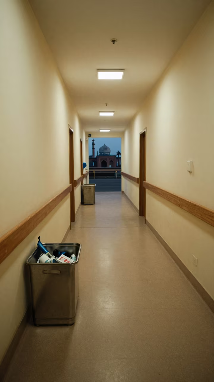Spirometry Bin in Delhi Hospital Corridor in inside a hospital corridor in Jama Masjid, Delhi