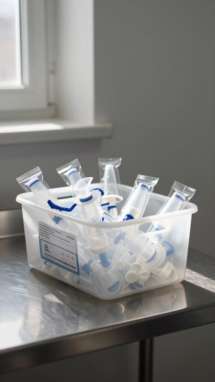 Spirometry Mouthpiece Bin Noon Light Clinic Aarhus in inside a clinic exam room in Aarhus