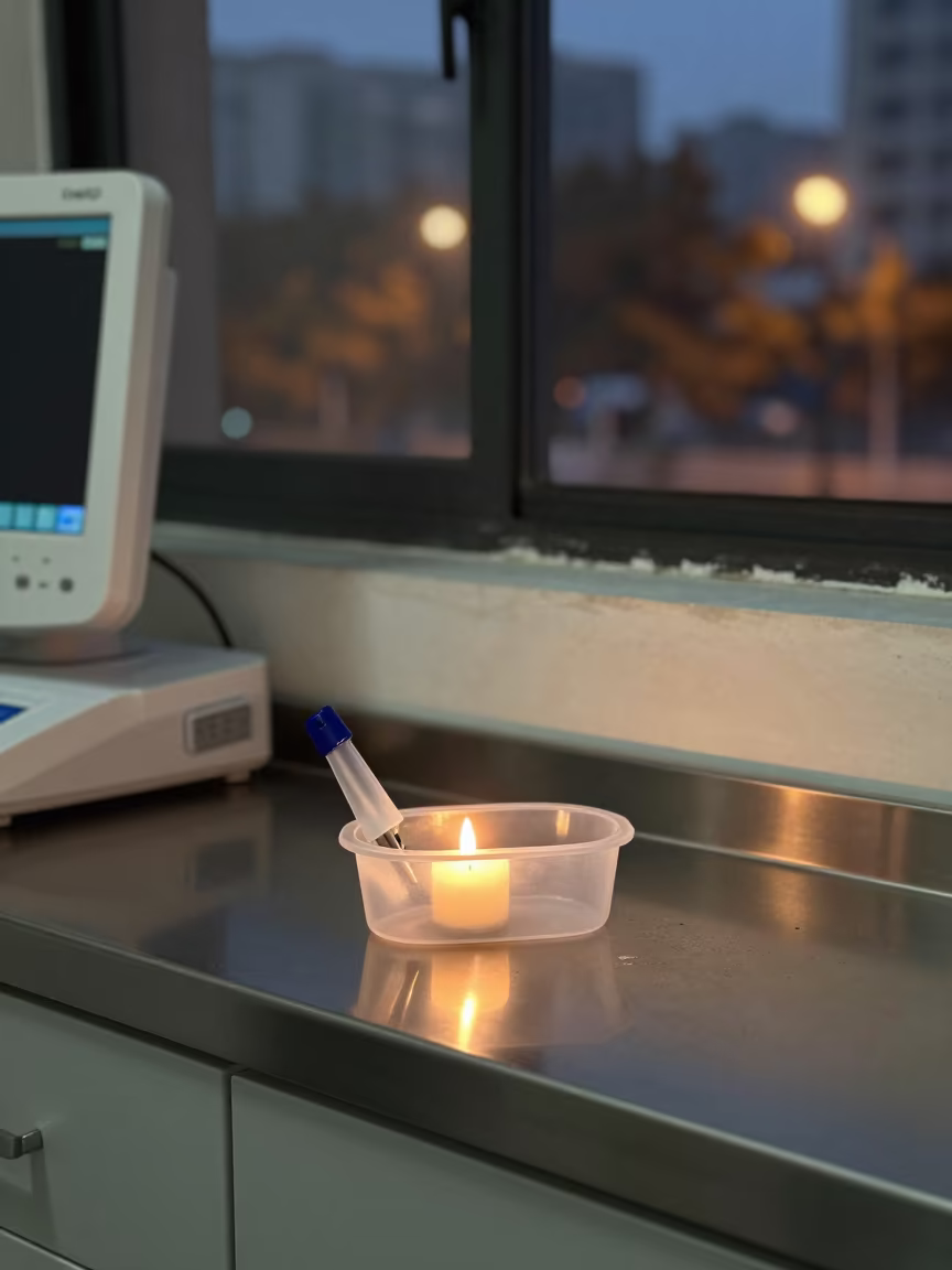 Spirometry Mouthpiece Bin at Nurse Station in at a nurse station under monitor glow near Cuauhtémoc