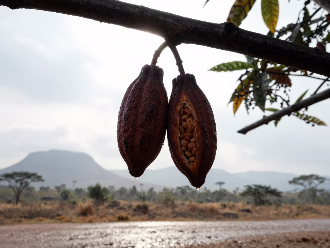 Split Cocoa Pod Silhouette in Rift Valley Light in in the Rift Valley