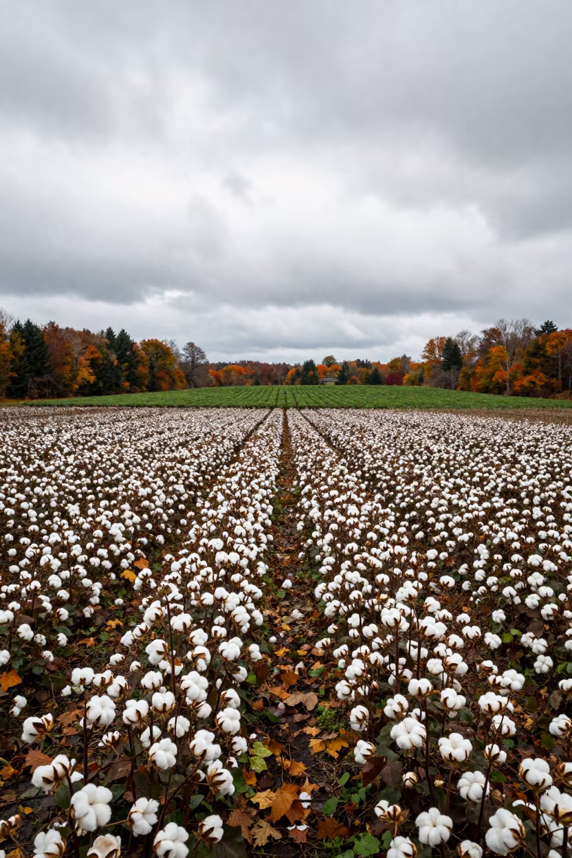 Split Cotton Bolls at Autumn Tea Edge in at the edge of a tea plantation in Connecticut