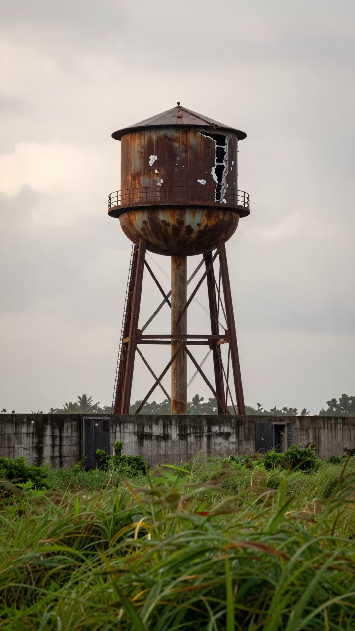 Split Frost Tank Water Tower Sri Lanka in beside a storm surge barrier in Sri Lanka