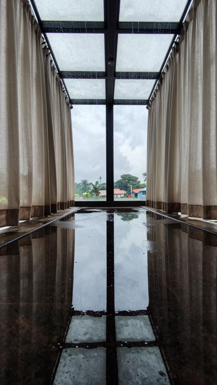 Split Landscape Reflection in Skylit Passage in inside a skylit passageway near George Town