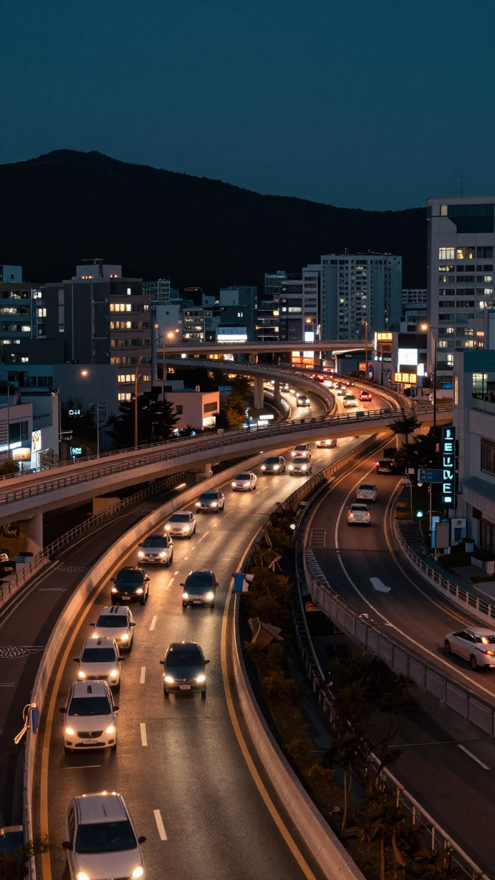 Split Lit in Busan at The Predawn Darkness Light in in Busan, South Korea