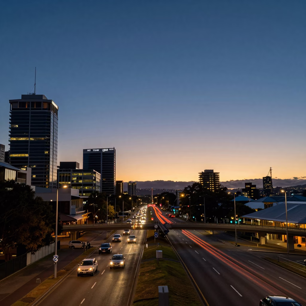 Split Lit in Hobart at As The Sun Drops Toward The Horizon in in Hobart, Tasmania, Australia