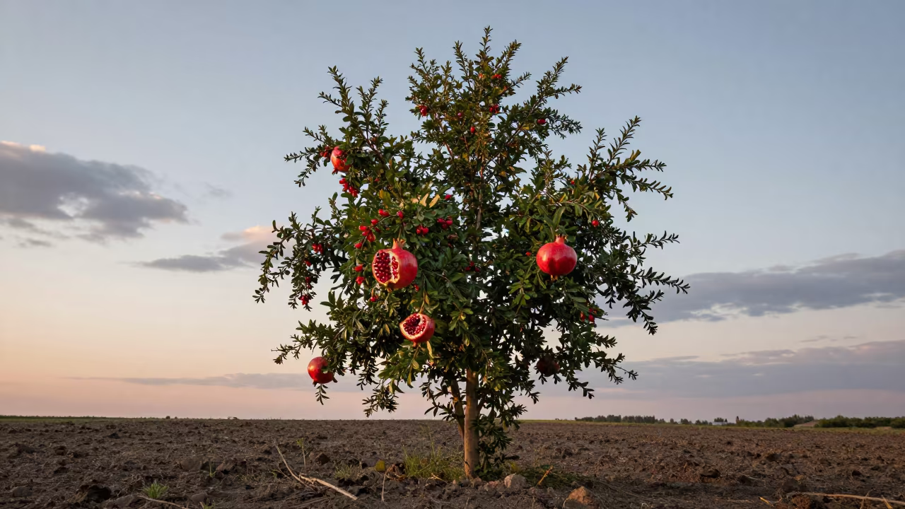 Split Pomegranate in Evening Light in near Chelyabinsk