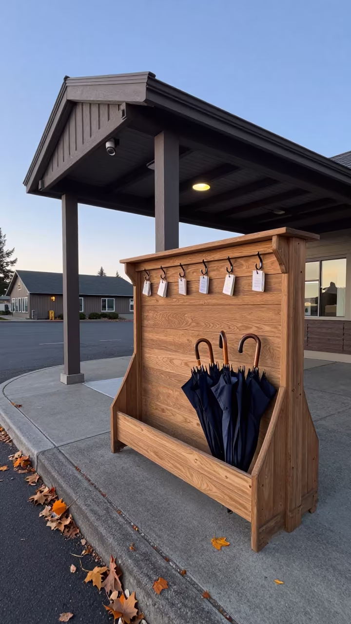 Spokane Hotel Valet Stand Morning Dawn in at a curbside valet stand outside a hotel entrance in Spokane