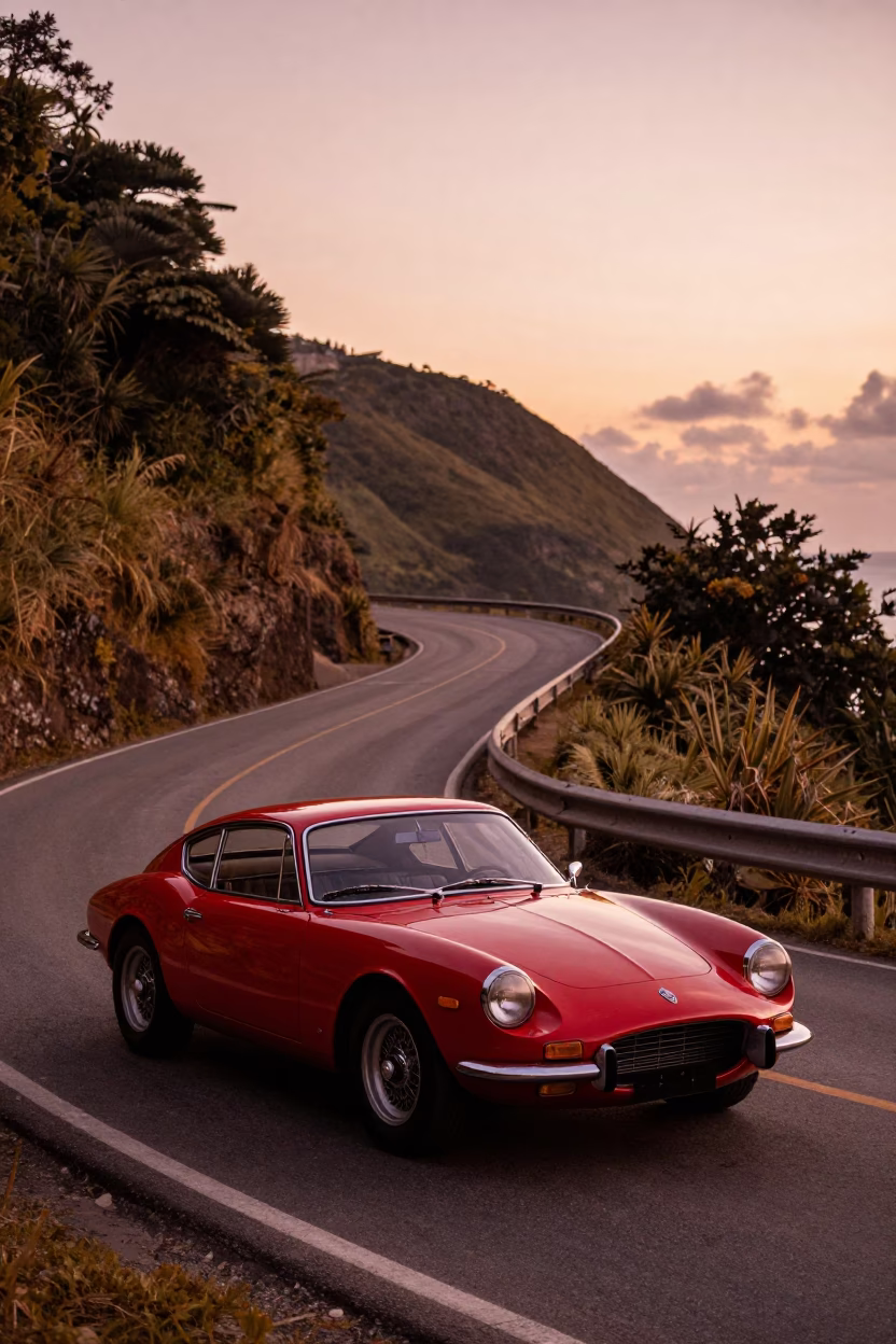 Sports Car in Salvador at Copper-toned Light Before Dusk in in Salvador, Brazil