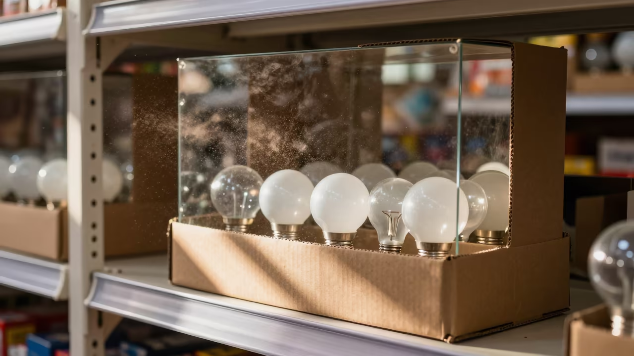 Spotlight Bulb Box on Ngaoundéré Retail Endcap in beside a seasonal endcap near the sales floor in Ngaoundéré