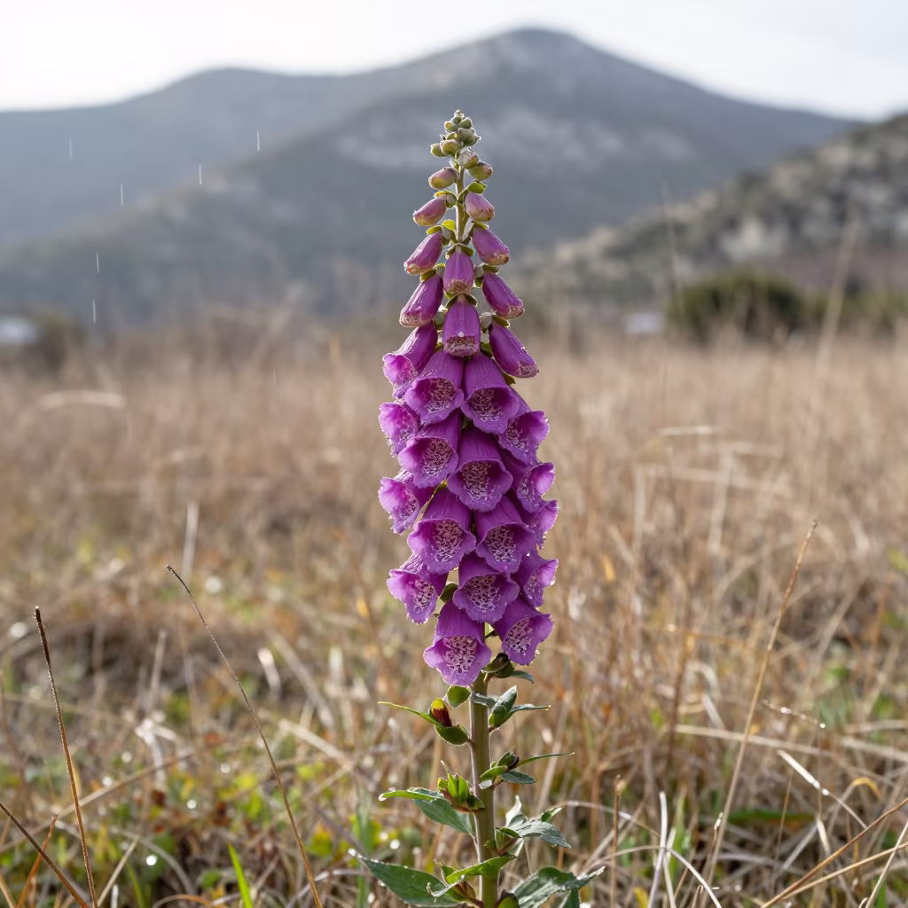 Spotted Foxglove Bells in Winter Meadow in in a bloom-heavy meadow near Marseille
